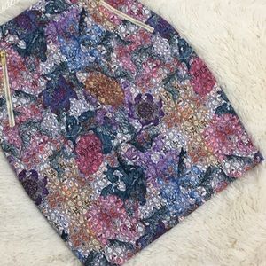 H&M Watercolor Floral Pencil Skirt